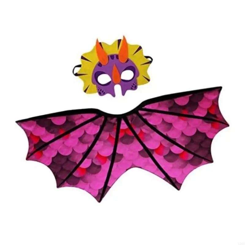 Children Dinosaur Costume Wing Cloak and Mask Set Halloween Dragon Wing and Mask for Kid Christmas Birthday Cosplay