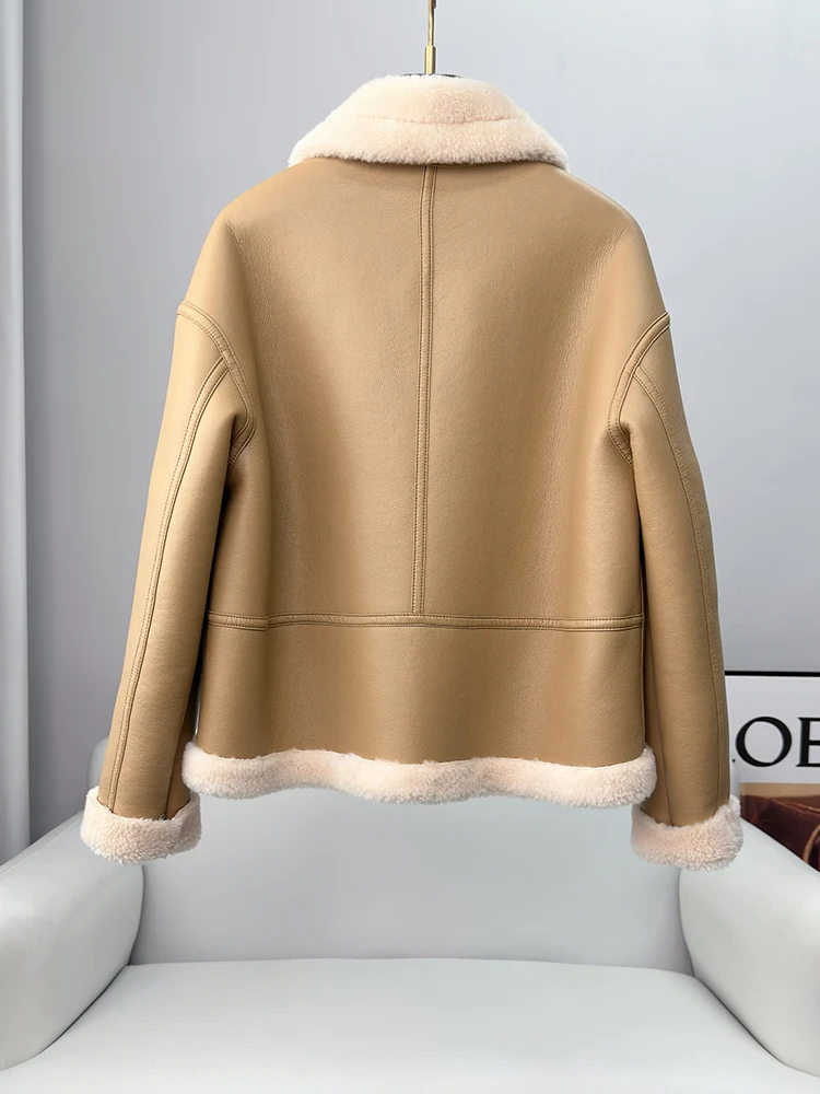 2023 Winter New Sheep Fleece Short Coats for Women Fashion Simple Stand Collar Lamb Wool Coat Office Lady Solid Jacket