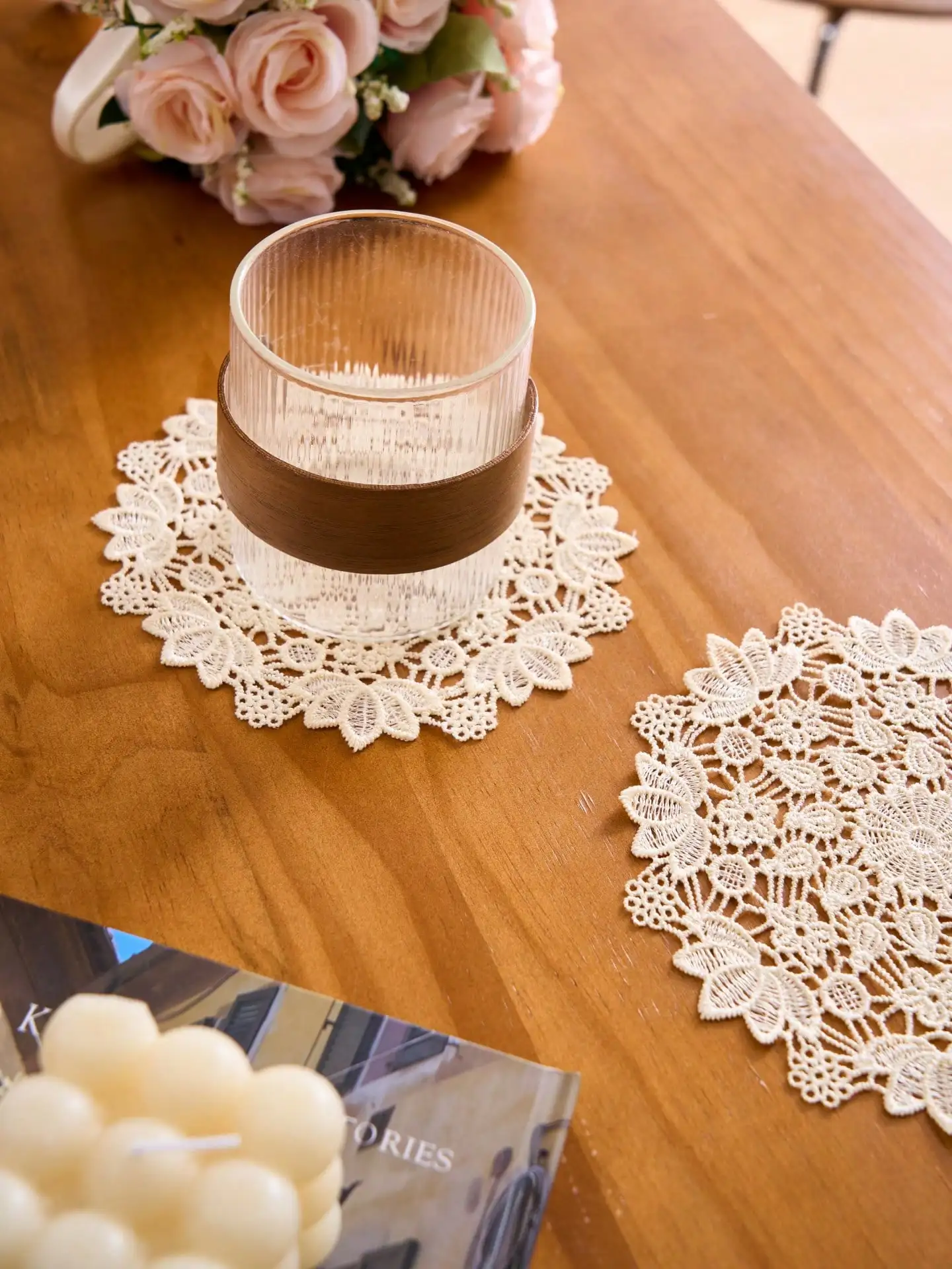 1/2/4/6pcs Ditsy Floral Embroidered Solid Color Round Placemats, Bohemian Style Kitchen Decor, Dining Table Mats, Coasters view 6