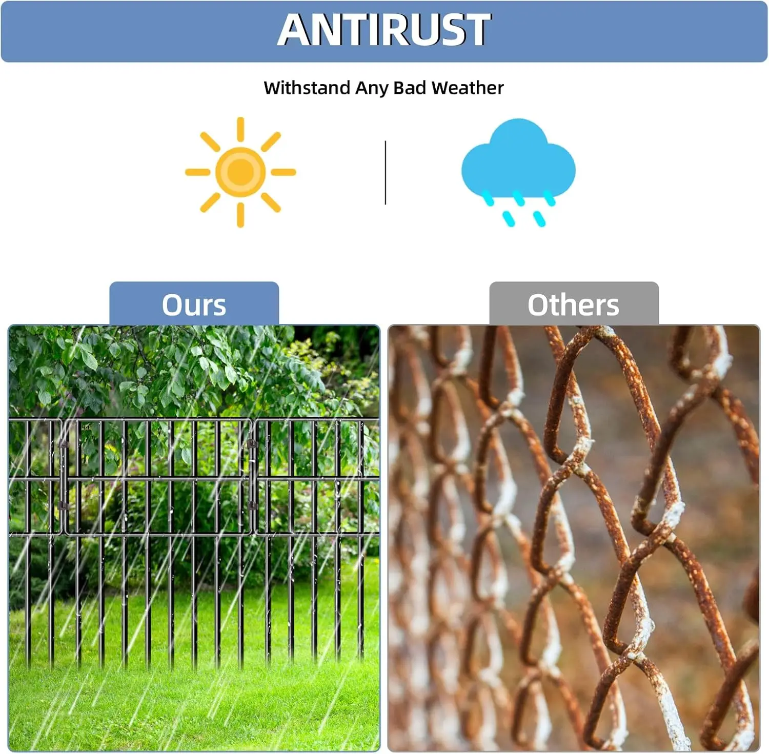 25 Pack 17in High No Dig Garden Fence, Rustproof Metal Barrier for Dogs Rabbits Outdoor Yard