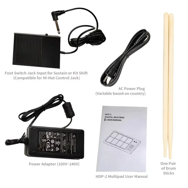 HXM HDP-2 Color blanco incluye soporte de metal 8 almohadillas Instrumentos de percusión profesionales Octapad
