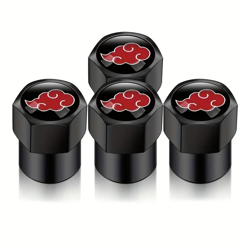 4pcs Naruto Akatsuki Universal Auto Wheel Tire Valve Tyre Air Case for Red Cloud Anime Aluminum Alloy Car Accessories Car Decor