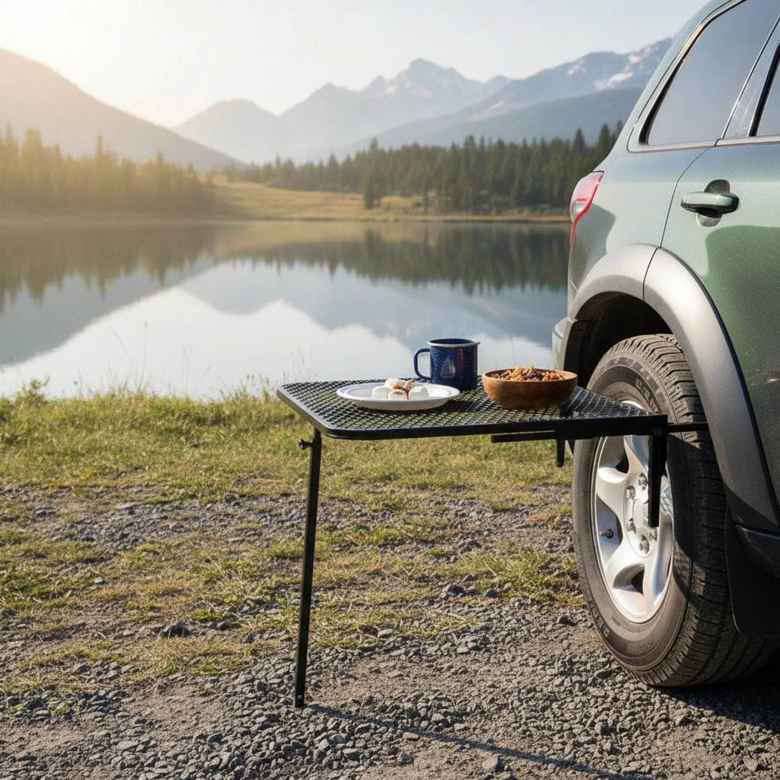 Vehicle Tire Mounted Table Foldable Tire-Mounted Table Furniture Sturdy Sturdy for Overlanders, Tailgating, Road Trips
