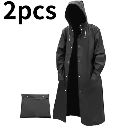 2pcs Long Reusable Windproof Waterproof Raincoat Trench Coat For Fishing Hiking
