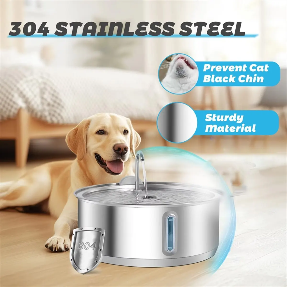 

8L Large Capacity Stainless Steel Cat Water Fountain,Pet Water Dispenser with Filter,Dog Drinking Fountain for Cats