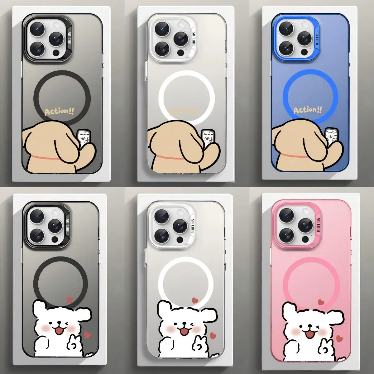 HOT Magnetic Case for Samsung S25 S24 S23 S22 S21 S20 FE Plus Ultra 5G Soft Silver Plated Back Cover Back View Puppy
