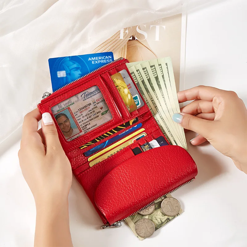 The first layer of cowhide RFID 2025 new fashion women's natural drop convenient large-capacity wallet