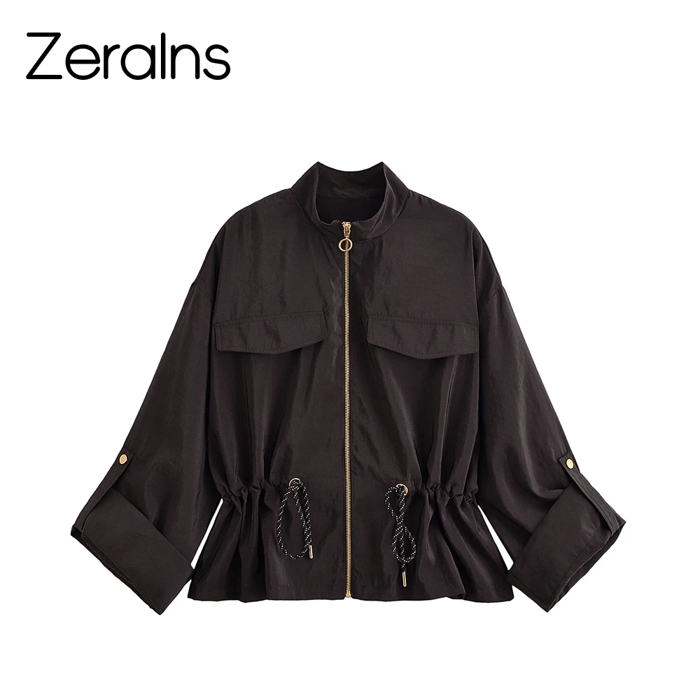 

ZERAINS 2025 Autumn New Women's Fashion Versatile Casual Simple Zipper Hunting Clothing Lace up Jacket Coat