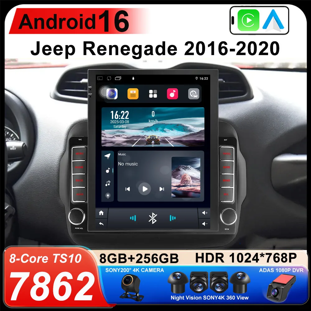 9.7-inch Android 16 For Jeep Renegade 2016 2017 2018 2019 2020 AutoRadio car multimedia player GPS navigation 5G multi-function