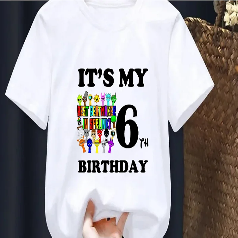 

Футболка для мальчиков на 6-й день рождения, милая футболка с цифрами для игры на день рождения, модная забавная футболка для детского дня рождения