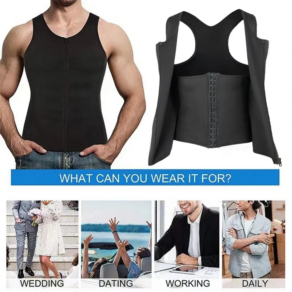 Men Workout Compression Vest Men's Slimming Corset Vest with Tummy Control Fat Burning Features O-neck Sleeveless Shapewear Top