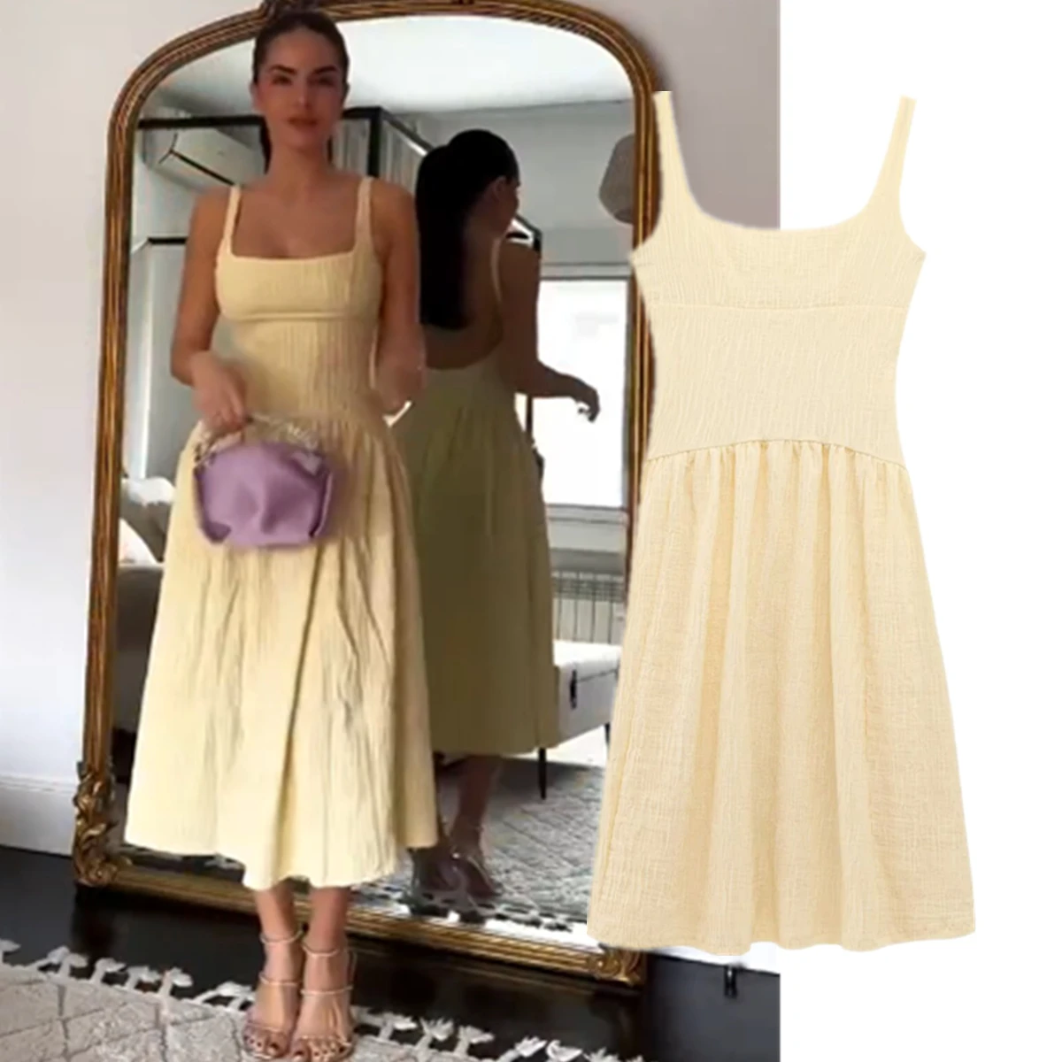 

Dave&Di French Elegant Jacquard Texture Sleeveless Dress Women Backless Sexy Dress Evening Dresses Party Dresses Vestidos