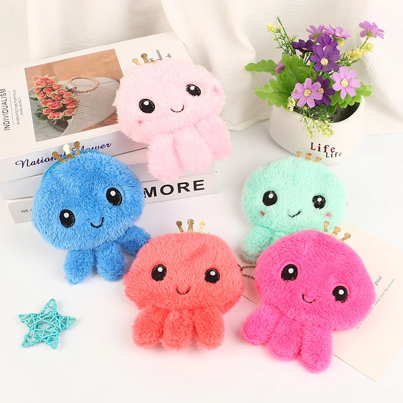 Lovely Cartoon Plush Octopus Coin Purse Soft Stuffed Animal Money Change Small Wallet Key Holder Headphone Bag