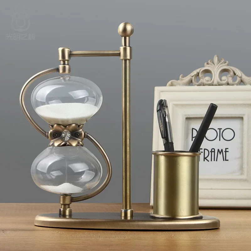 Pen Holder Hourglass Timer Creative Home Furnishing Craft Decoration Office Desk Study Room Decoration Gift Home Decoration
