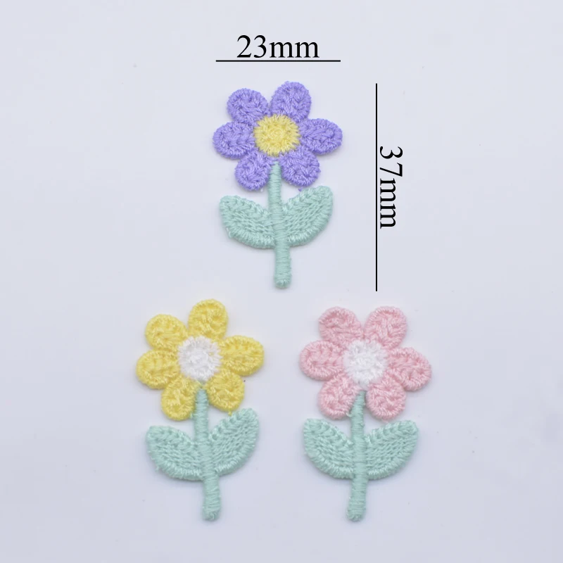 20Pcs 23*37mm Embroidered Knitting Flower for DIY Hat Clothes Wedding Sewing Patches Baby Headwear Clips Decor Accessories