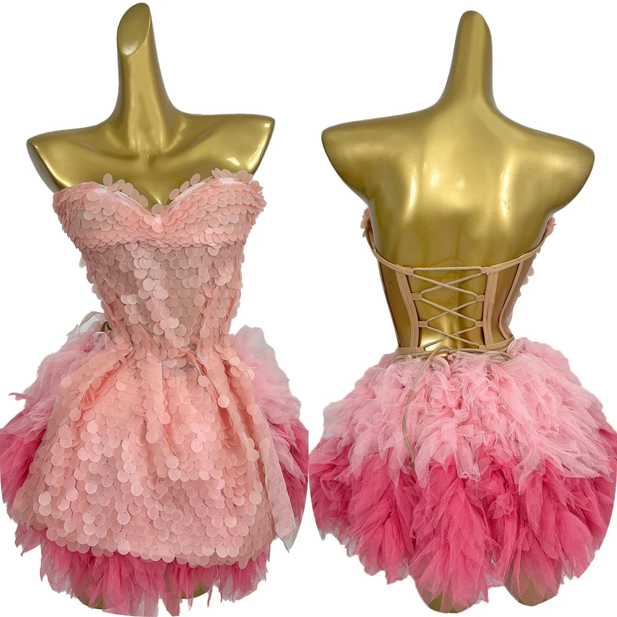 

Women's Top Skirt 2 Pieces Outfit Sparkly Sequins Mesh A Line Short Dress Nightclub Party Birthday Costume Stage Wear Piaochong