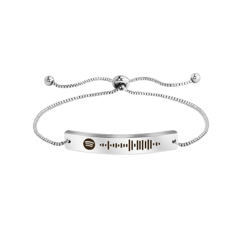 Audio Track Gradient Bracelets Stainless Steel Curved Geometry Strip Bracelet Adjustable Couple DIY Customization Personalized