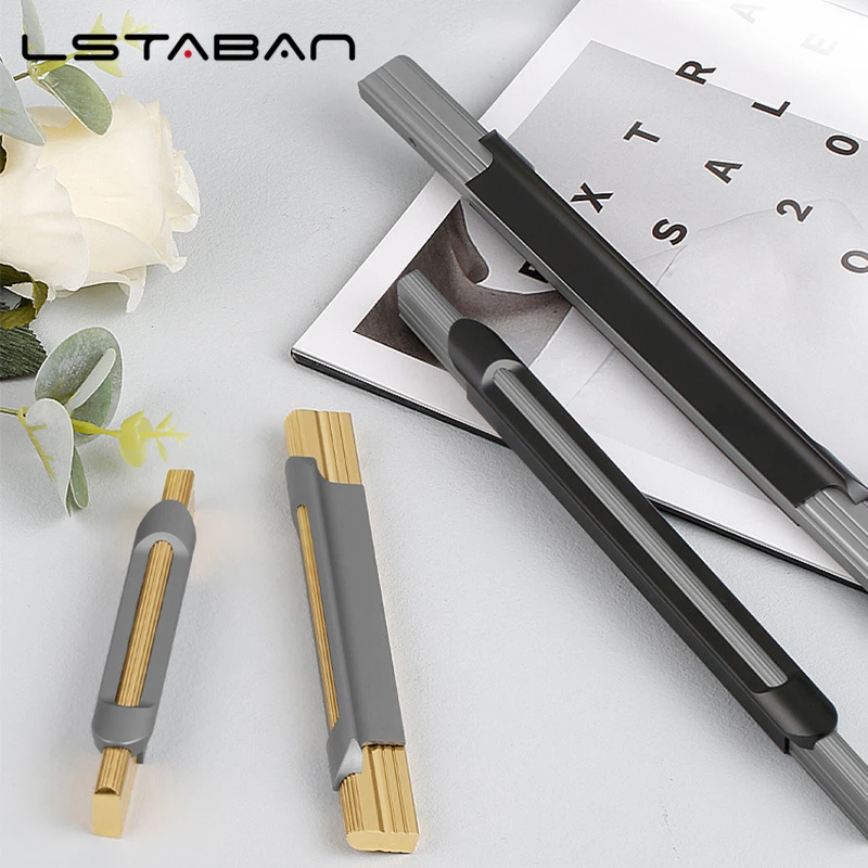 Black Cabinet Handles Solid Aluminum Alloy American Style Kitchen Cupboard Pulls Gold Drawer Knobs Furniture Handle Hardware