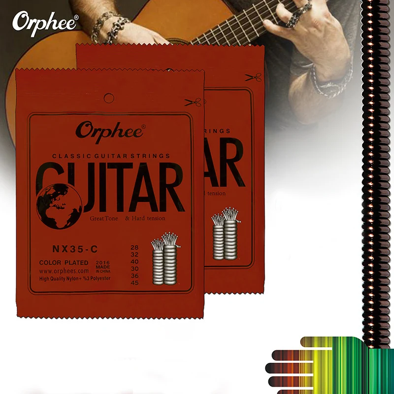 Orphee-NX35-C Full Set Preto Nylon cordas de guitarra clássica, tensão dura, 0,028 "a 0,045", 6pcs