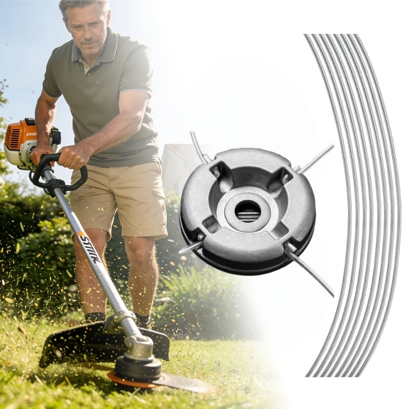 Universal Aluminum Alloy Lawn Mower Head With 20Pcs Nylon Steel Wire Trimmer Replacement Garden Grass Mowing Line Accessories