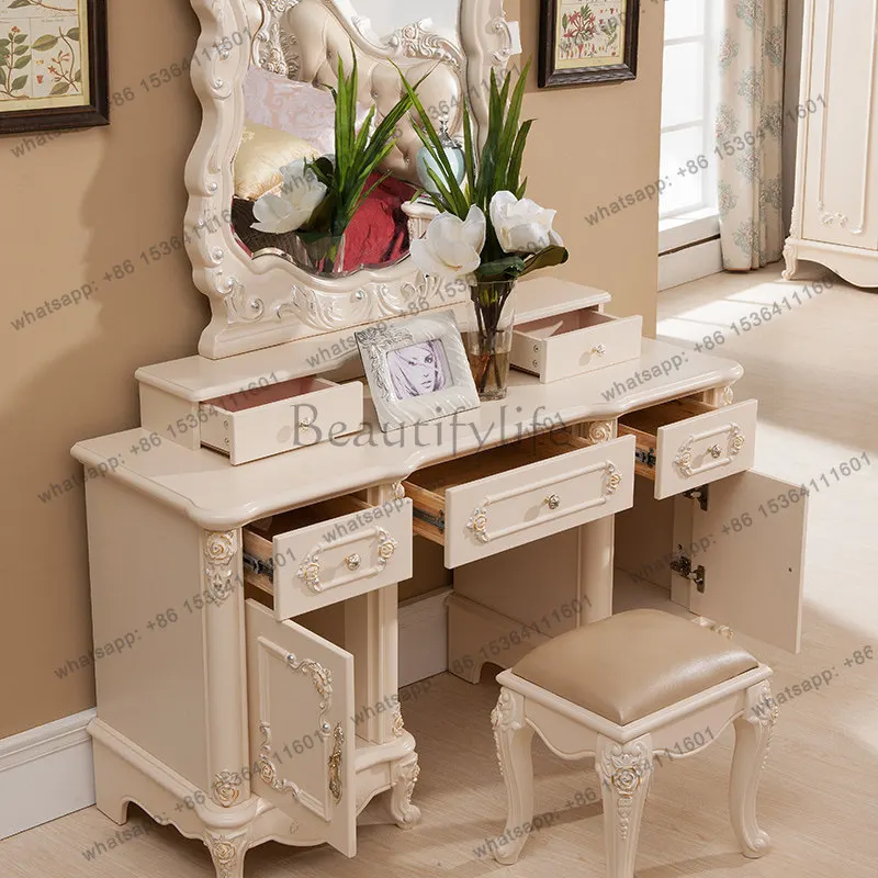European dressing table bedroom solid wood carving flower paint makeup table