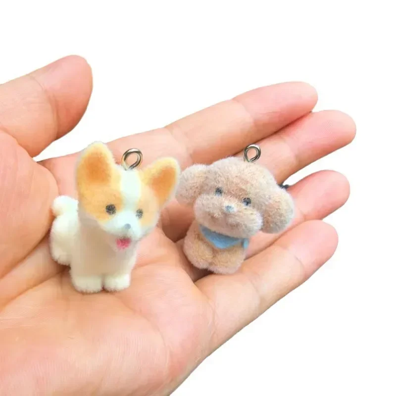 

20Pcs 3D Cute Flocked Corgi Teddy Dog Charms Cartoon Animal Resin Pendant Earring Phone Bag Keychain For DIY Crafts Jewelry Make