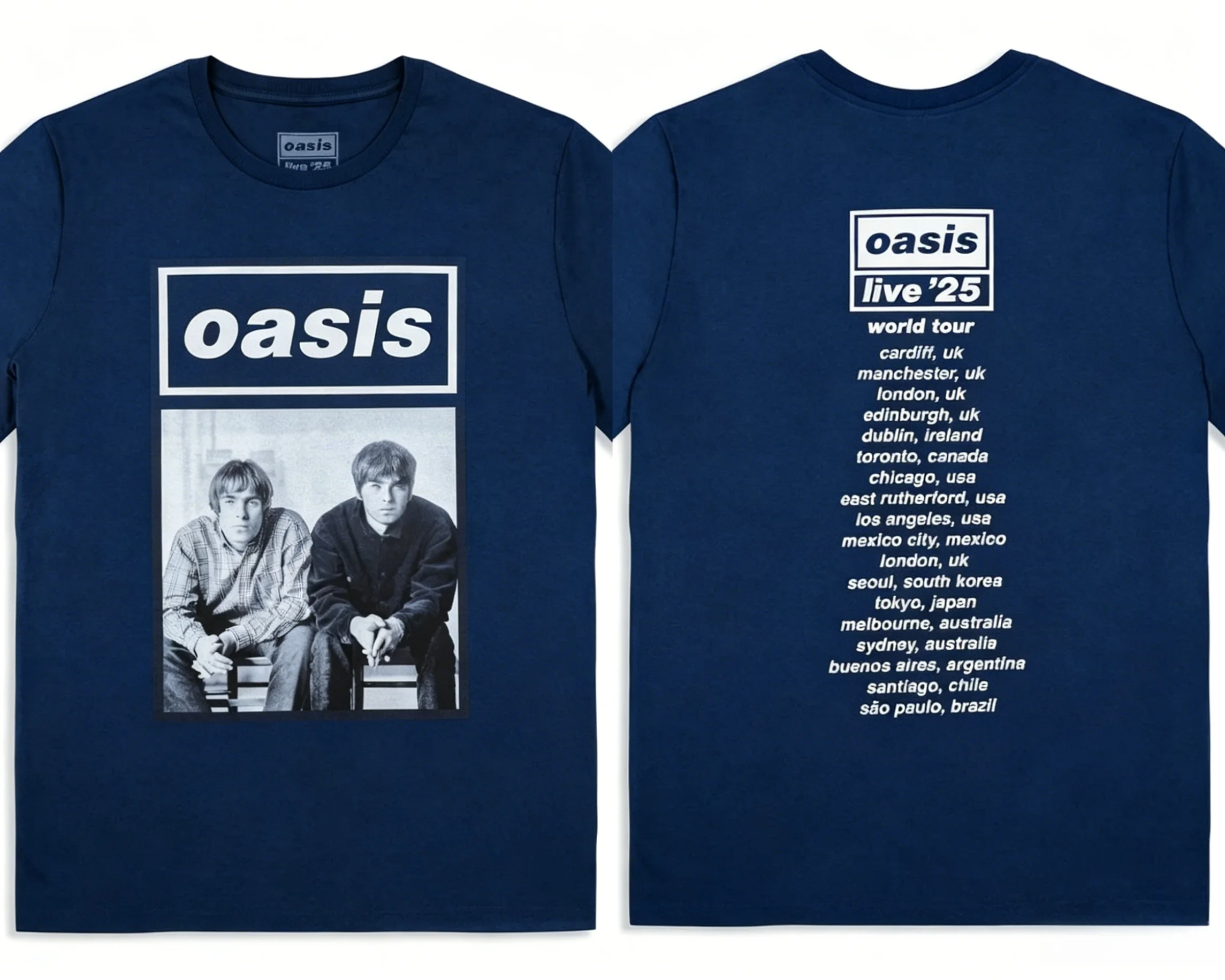 Oasis Wonderwall Live Tour T Shirt 2026 Summer Men's  Women's Streetwear Y2k Style Sportswear Retro Round Neck Cotton Shirt