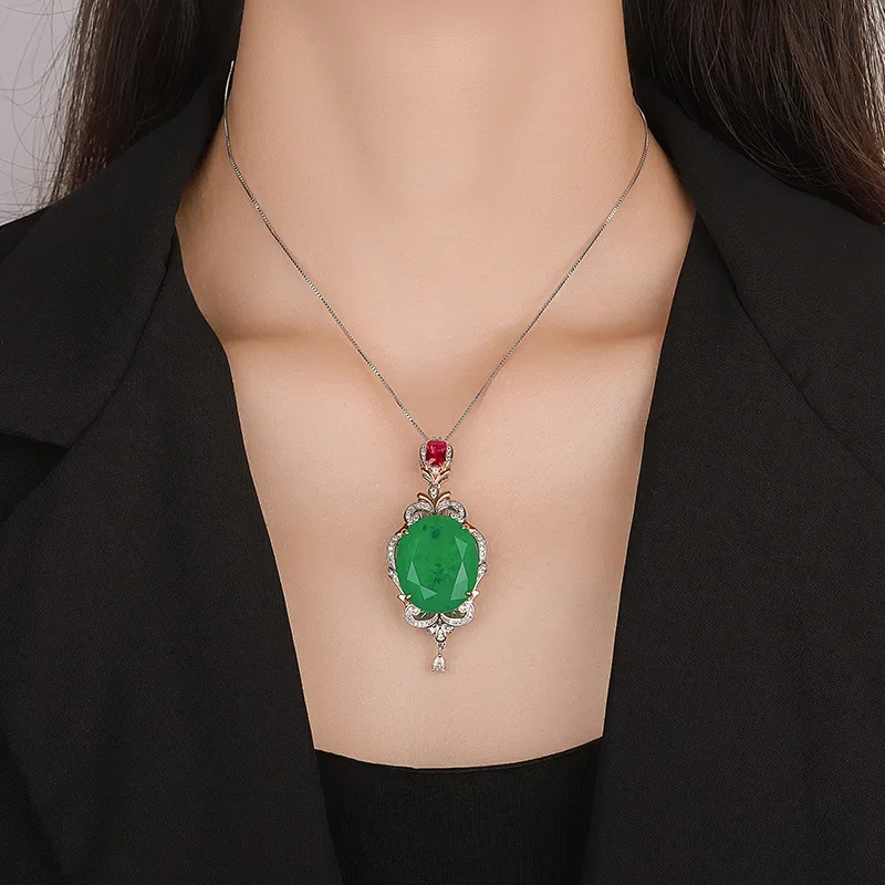 

New Emerald Paraiba Circular High Carbon Diamond Pendant Necklace Luxury For Women Jewelry Dance Accessories Wedding Anniversary
