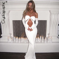 Cryptographic Fashion Hot Cut Out Sexy Backless Gown Maxi Dress Elegant Outfits Club Party Off Shoulder Bodycon Dresses Clothes