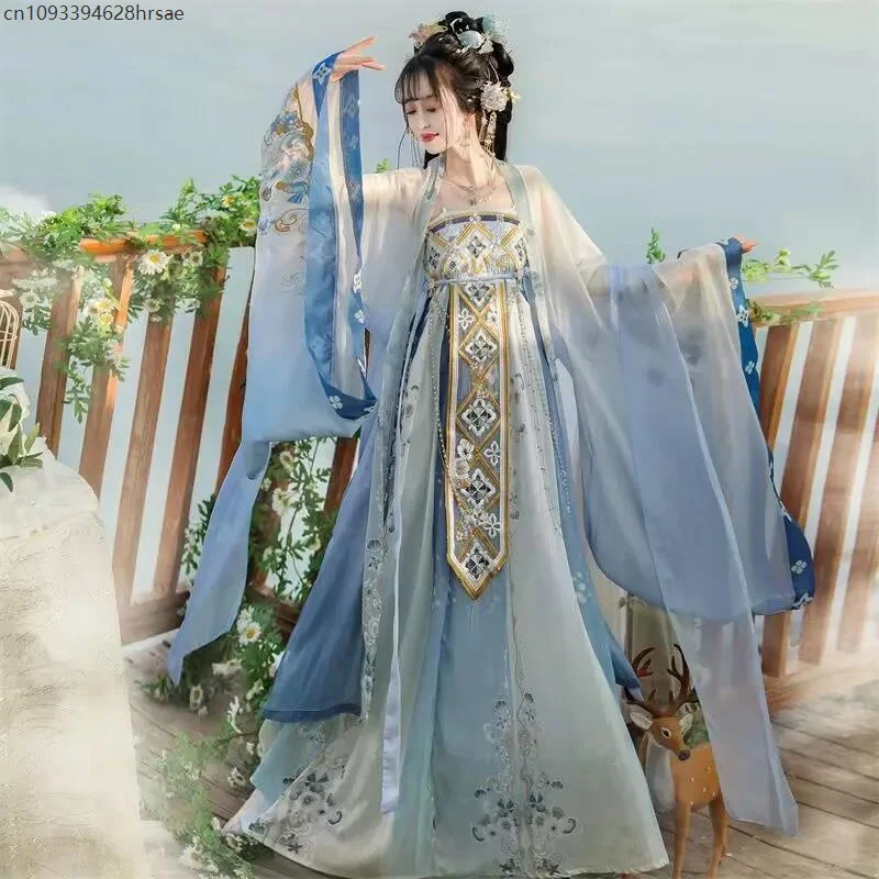 

Fairy Cosplay Costume Blue Hanfu Costume Plus Size 2XL Chinese Hanfu Dress Women Traditional Embroidery Hanfu Carnival Halloween