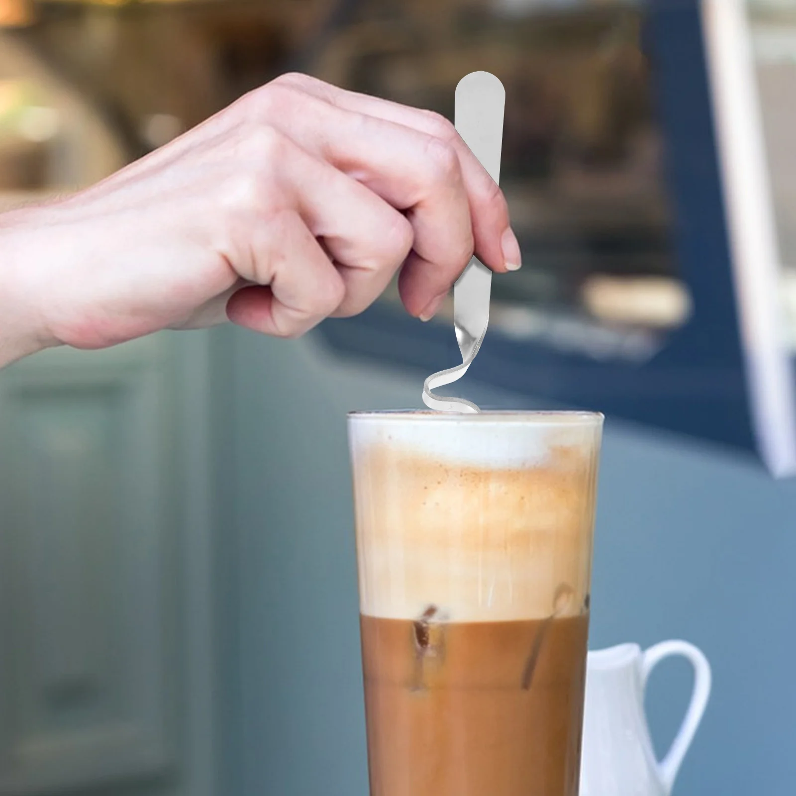 4Pcs Stainless Steel Honey Spoons Curving Handle Silver Fine Polishing for Various Drinks Cakes Mixology Comfortable Grip