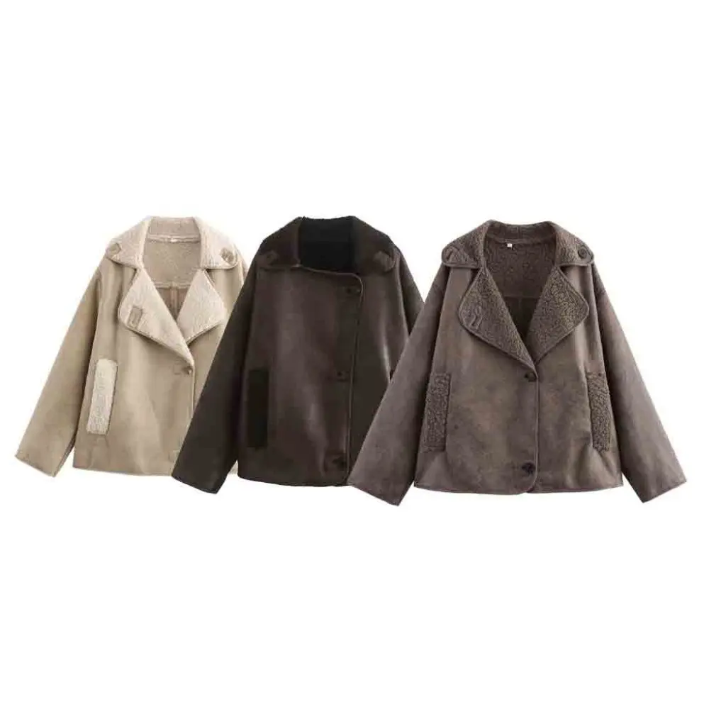 

Zatrax- Women's Elegant Lapel Double-Sided Jacket Bronzing Spring Autumn European American Style with Pocket