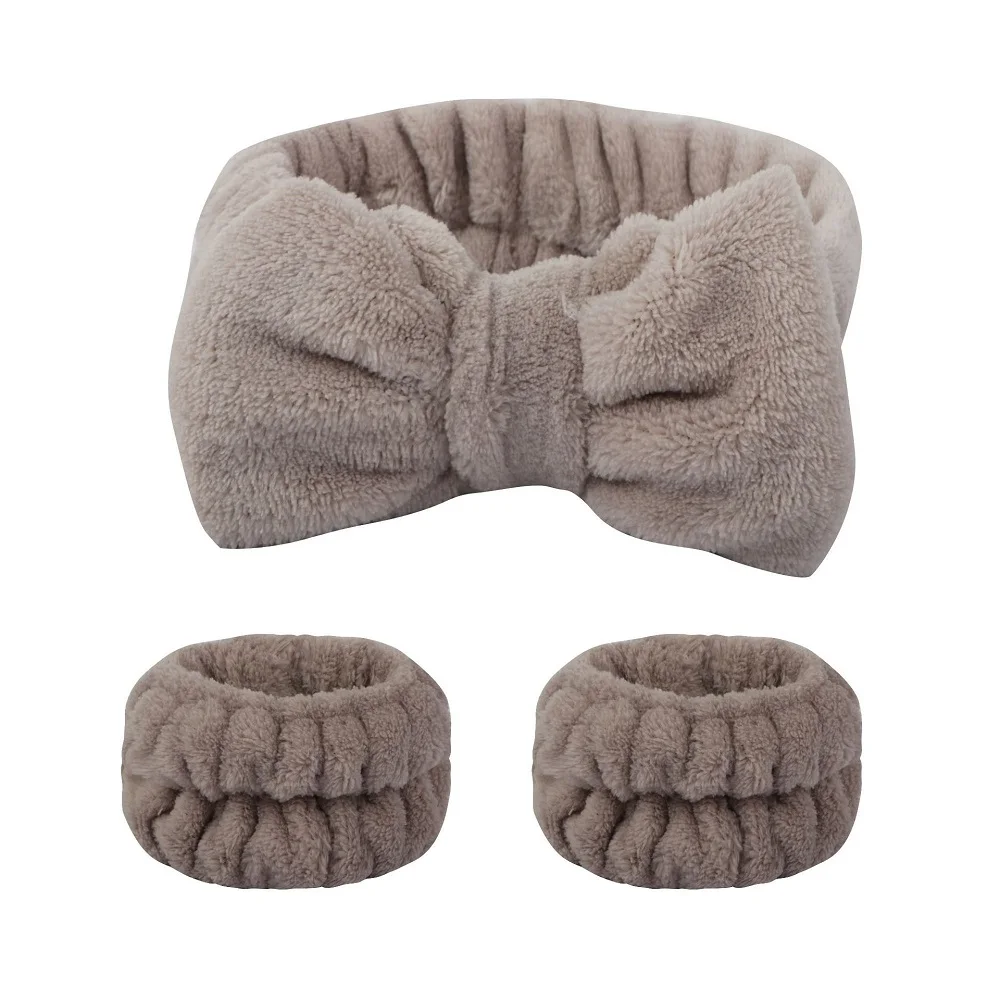Flanell-Stirnband mit Schleife vorne, elastisches Stirnband, Gesichtswasch- und Make-up-Stirnband, wasserdichte Handgelenkabdeckung, Haargummi-Stirnband – Detail 6