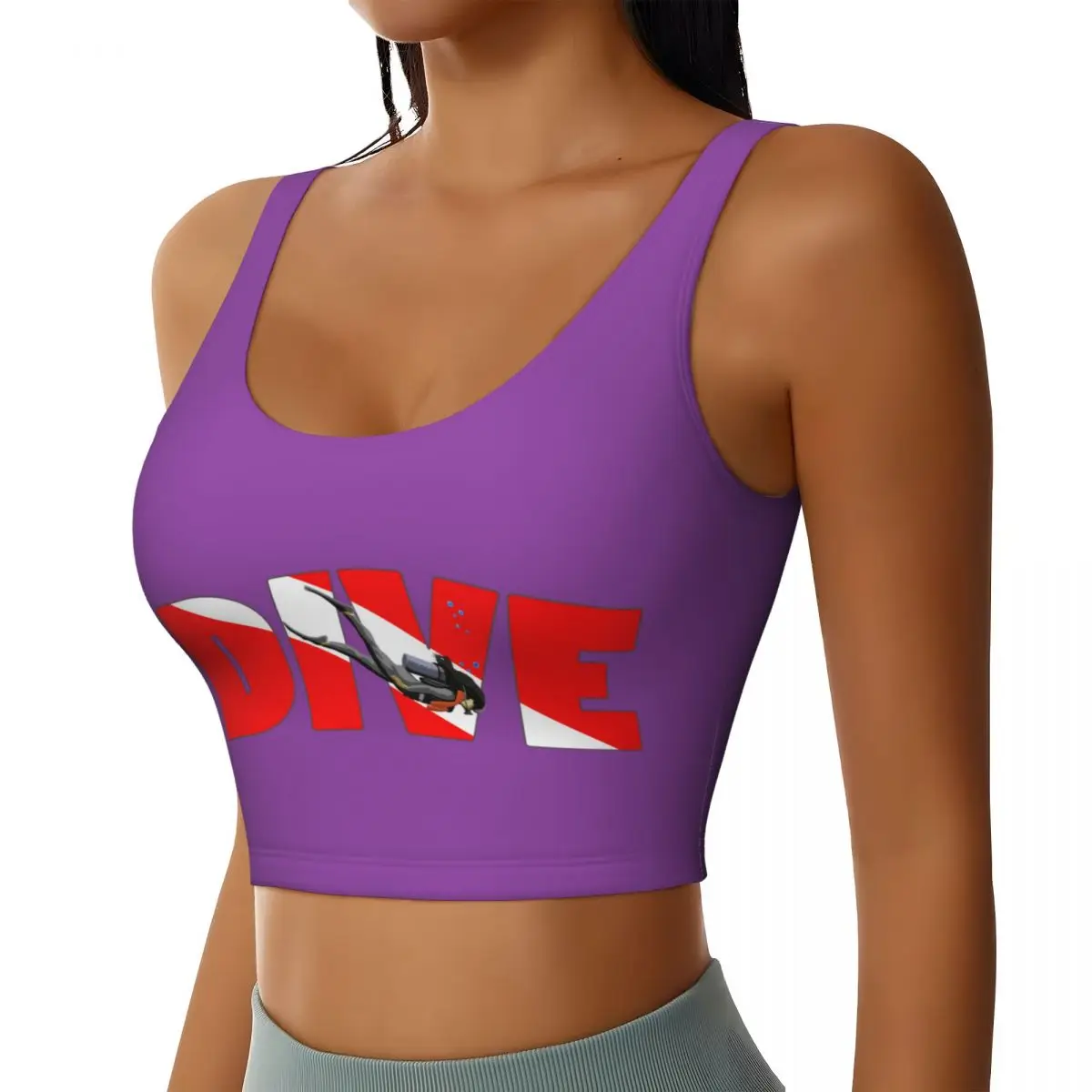 Custom Scuba Dive Flag And Diver Workout Crop Tank Tops Women Diving Lover Yoga Sports Bras