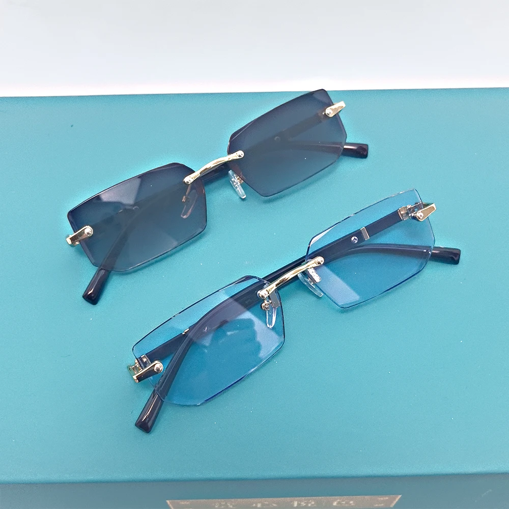 Randlose Sonnenbrille Rechteckig Modisch Beliebt für Damen und Herren Kleine Quadratische Sonnenbrille für Frauen Männer Sommer Reisebrille