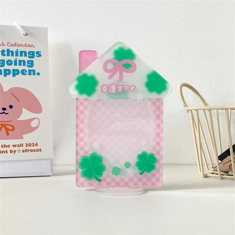 Cartoon Four-leaf Clover 3 Inch Card Holder Posing Hut Shape Three-dimensional Desktop Photo Frame Photo Card Card Tiles