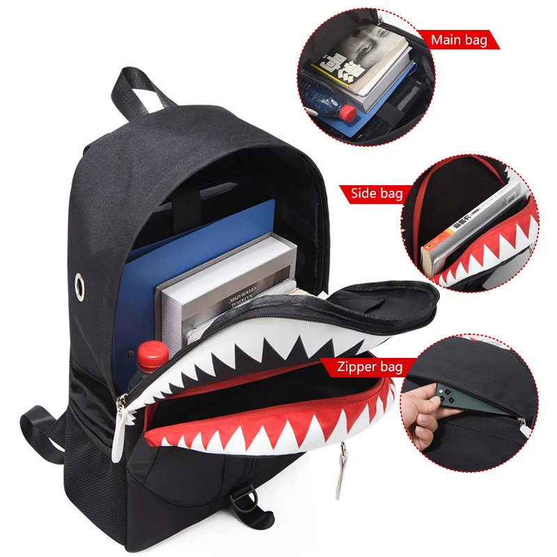 Fashion Backpack USB Charging Night Luminous Shark Laptop Backpack Students Chest Bag Teenagers School Bags Travel Bag