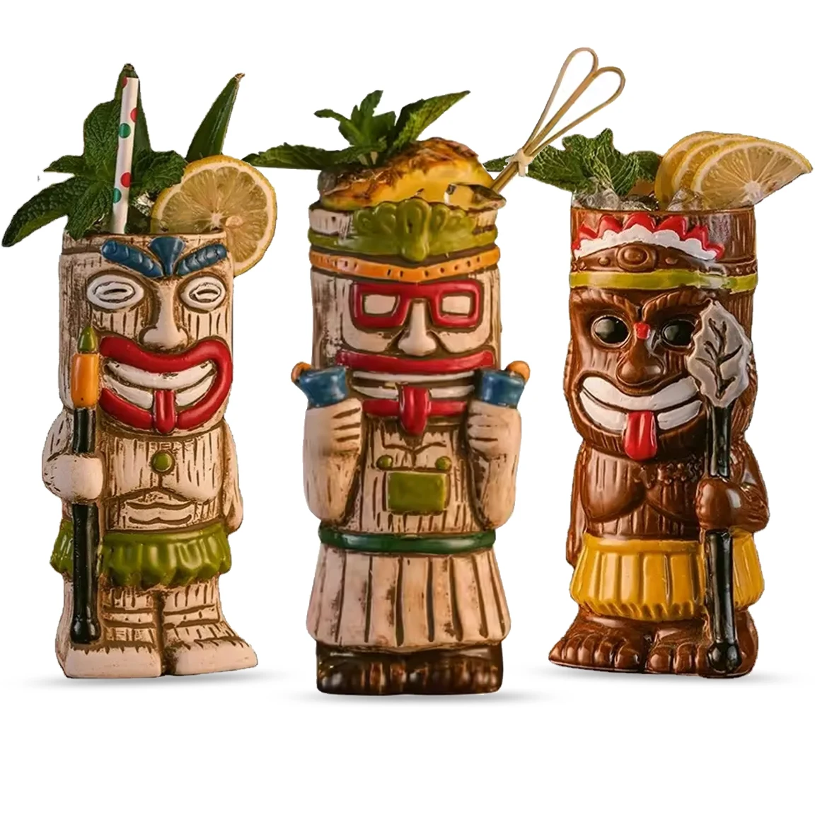 

450ml Creative Hawaiian Style Brown Tiki Mug Cocktail Whiskey Zombie Ceramic Crafts Tiki Mug Beer Cup Drink for Tiki Bar Party