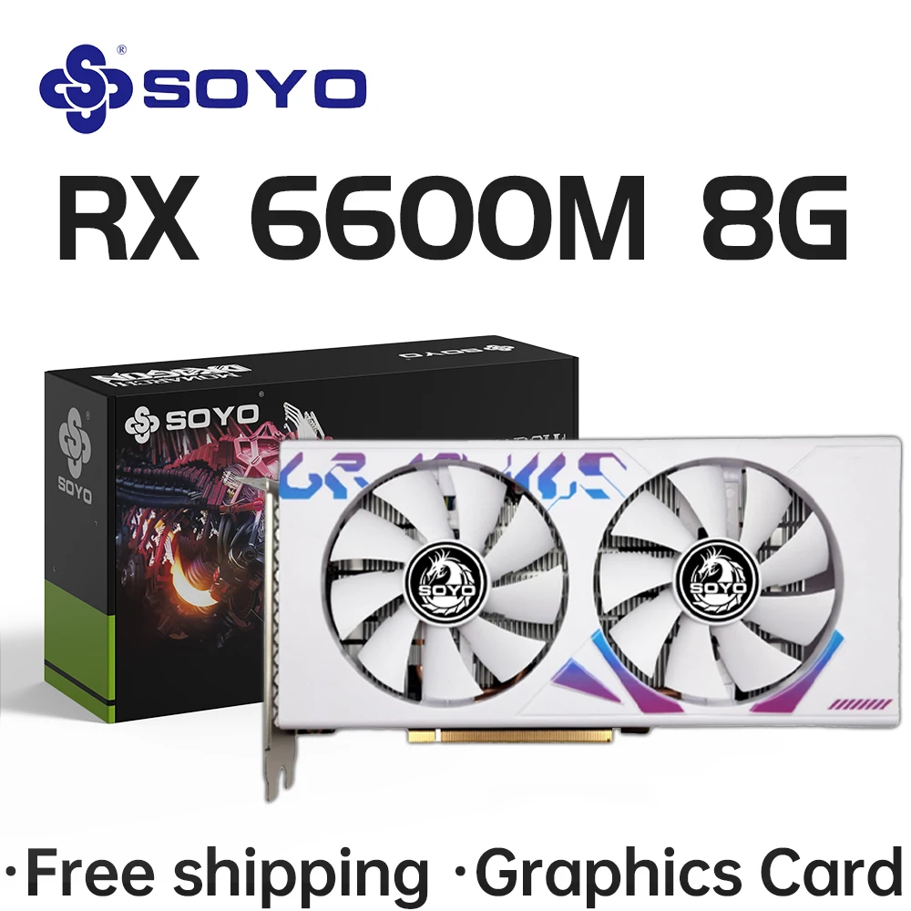 SOYO AMD RX 6600M 8GB 그래픽 카드, GDDR6 128 비트 PCI-E 4.0 × 8 8 8 핀 Radeon GPU RX6600M 데스크탑 구성 요소, PC 게임용 비디오 카드