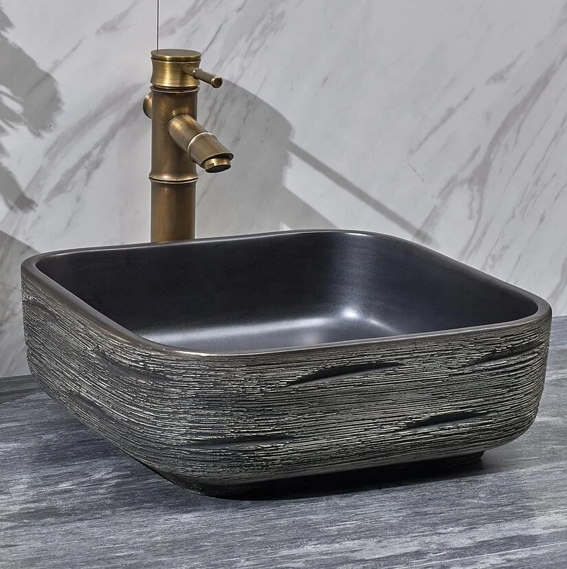 Aquarius Chinese Square Shape Ceramic Modern Design Countertop Hand Washing Sink 9L Capacity Hand Painted Finish No Hole Faucet