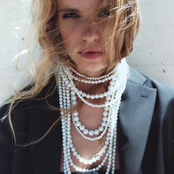 girlgo Zaa MULTI-STRAND FAUX PEARL NECKLACE,Autumn Suit Sweater, Long Necklace, Daily Shopping Wedding Jewelry Accessories