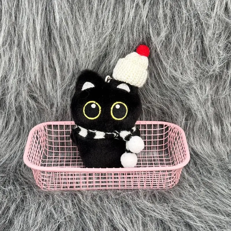 Cartone animato di Natale peluche gatto nero portachiavi zaino appeso decorazione Kawaii bambola di pezza morbida borsa giocattolo ciondolo regalo per coppie