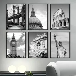 1PC Black And White London Tower Bridge Rome New York Poster Home Living Room Bar Restaurant Art Decoration Painting