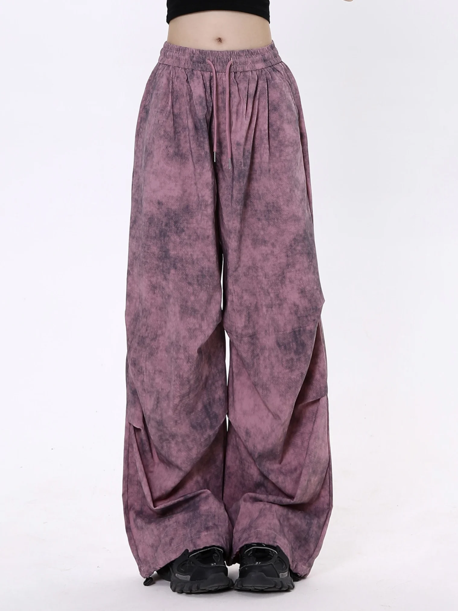 Pink Casual Pants Women's Summer Street Tie-Dye Design Draping Effect Straight-Leg Pants