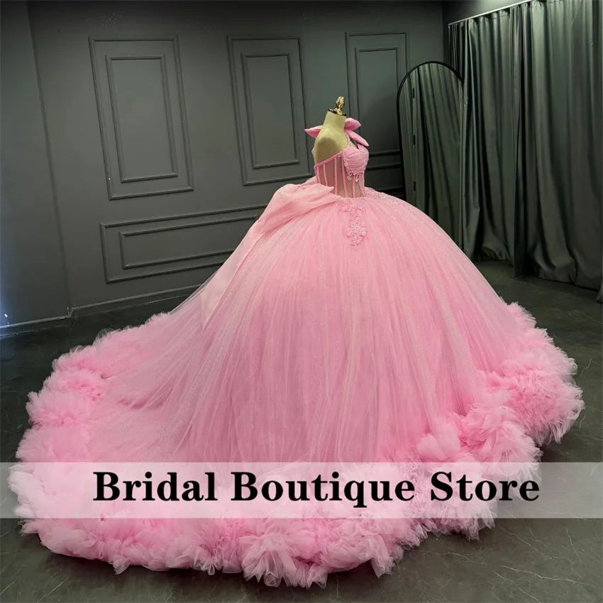 Nuevos Vestidos De quinceañera De color rosa brillante 2026 con volantes escalonados y lazo personalizado dulce 16 vestido De crepé Vestidos De 15 quinceañera