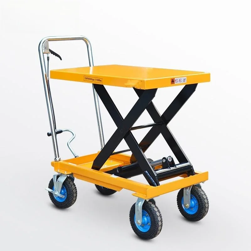 Outdoor off-road rubber inflatable solid large wheel manual hydraulic platform loading and unloading truck mobile