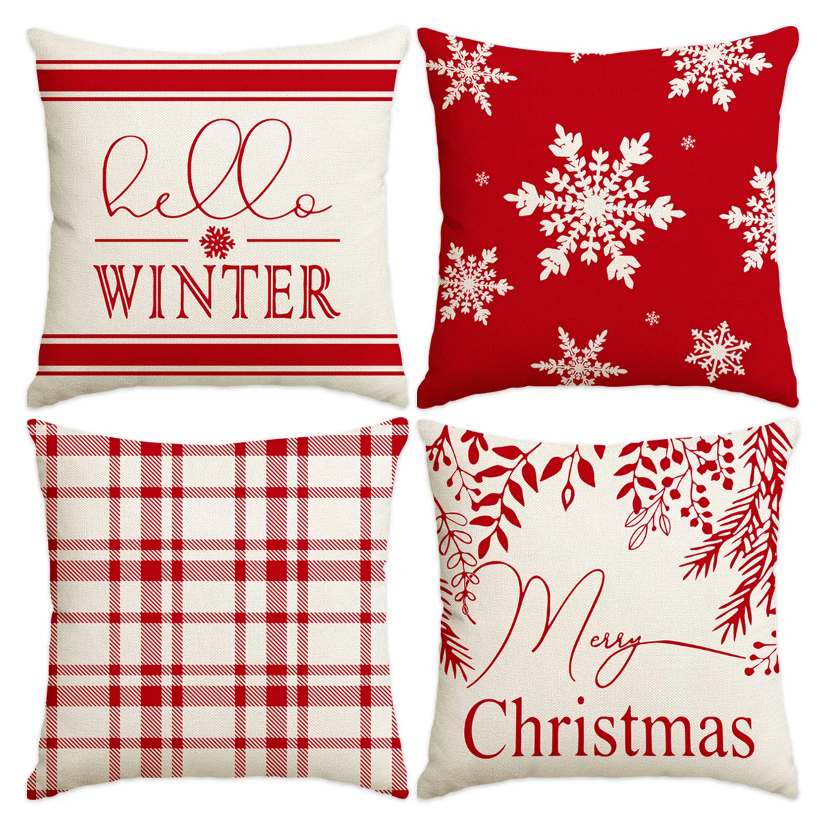 1pc/4pcs Christmas Pillow Cover, Merry Christmas Hello Winter Vacation Sofa Cushion Cover Decoration Living Room Cushion Cover