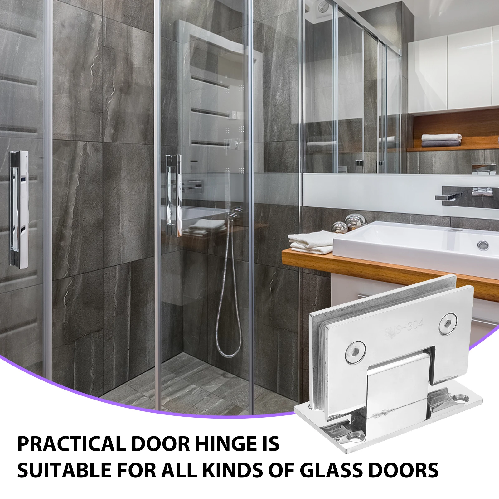 

Stainless Steel Door Hinge for Glass Shower 180 Degree Frameless Silver Bathroom Hardware Heavy Duty Easy Install