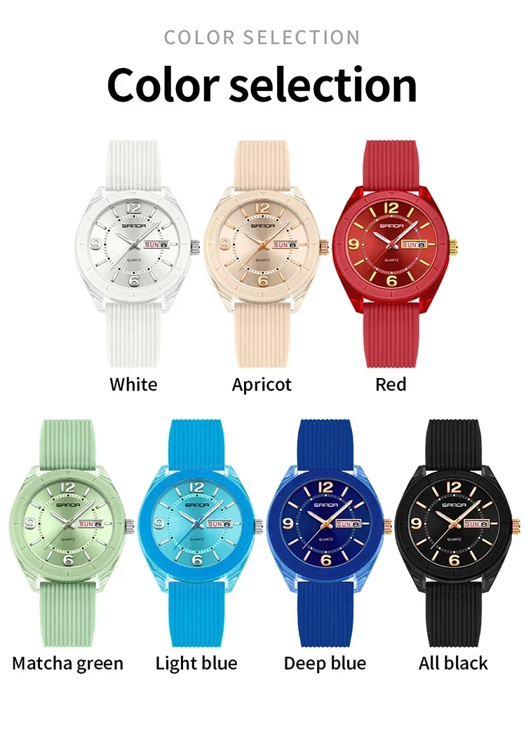 SANDA SD6287 Мужские и женские студенческие экзаменационные кварцевые ночники водонепроницаемые кварцевые часы с двойным календарем