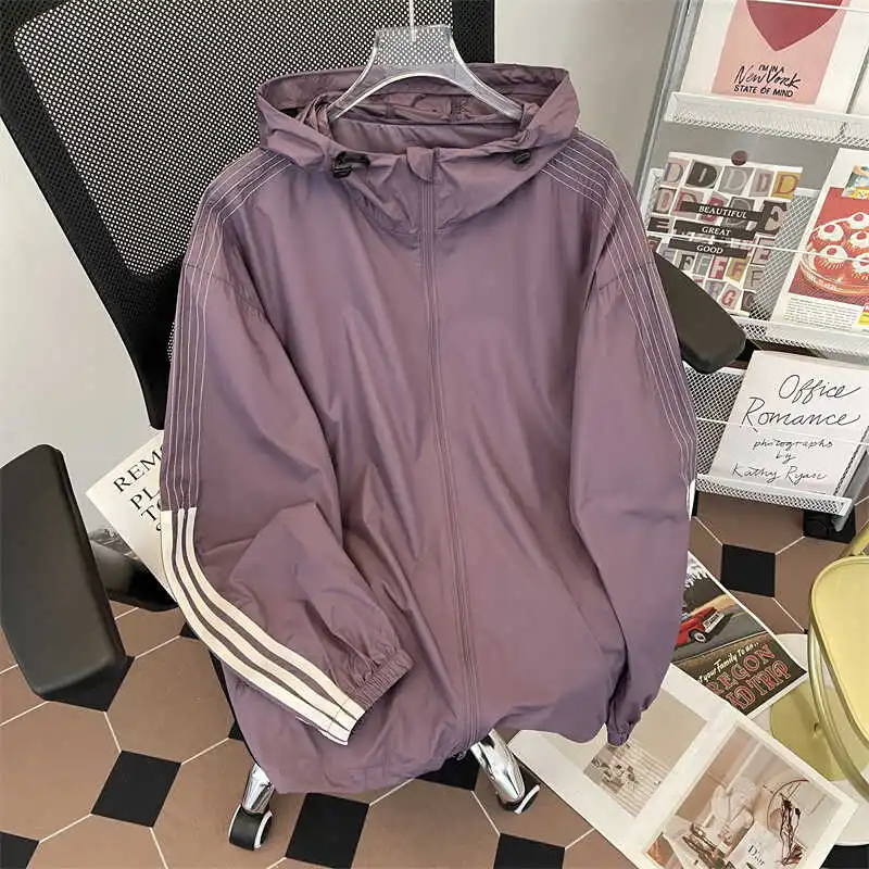 

Японская одежда для защиты от солнца: уличная куртка с капюшоном и защитой от УФ-излучения, полосатая, из ледяного шелка, дышащая.